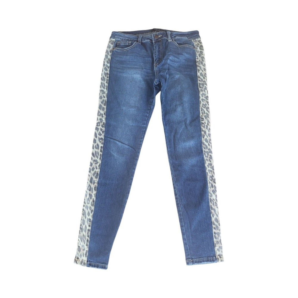 Judy Blue Jeans Medium Wash High Rise Skinny Jeans with Leopard Stripe 11/30